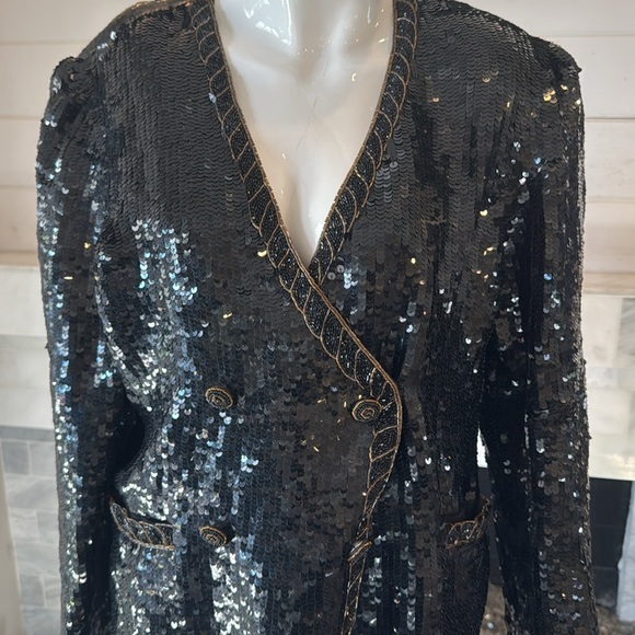 Vintage Crystal Evening Wear Double Breasted Black Sequin & Beaded Blazer Size S - Picture 3 of 11